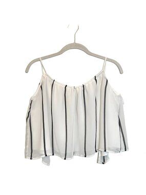 TOBI Women's Striped Open Back Sleeveless Crop Top in White / Black - Size S